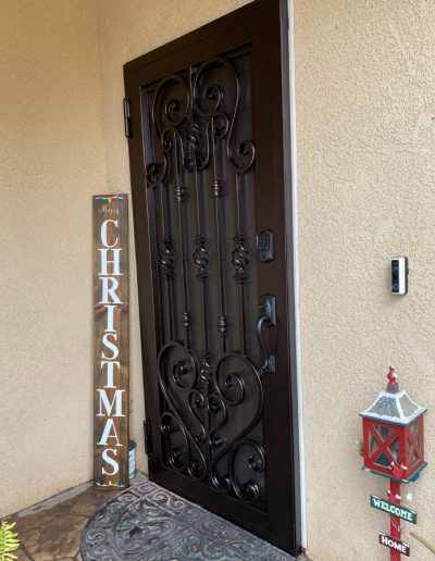 Close-up of a metal gate showcasing intricate craftsmanship and decorative elements
